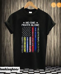 No One Fights Alone USA Flag Thin Line Military Police Nurse T shirt