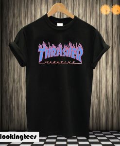 Thrasher Magazine Light Blue Purple Flame Logo T shirt