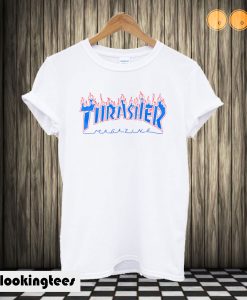 Thrasher red flame blue font T shirt