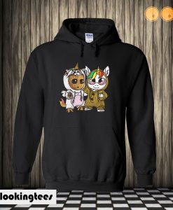 Unicorn Eyes Glasses And Baby Groot Hoodie