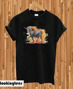 Unicorn On Fire Black Unicorn Big Classic T-shirt