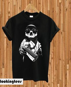 A Skull Wearing A Bandana Hand Over A Gun T-shirt