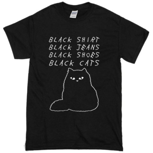 Black Shirt Jeans Shoes Cats T-Shirt