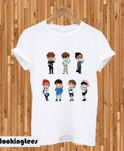 Cartoon portrait illustration of BTS T-shirt