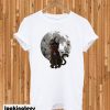 Halloween Scary Black Cat On Full Moon Night With Witch Hat T-shirt