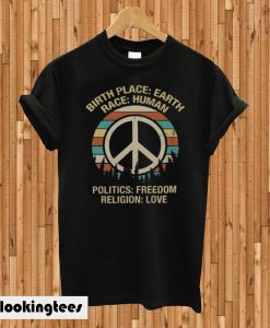 Hippie Birth Place Earth Race Human Dark Heather T-shirt