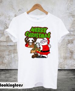 Santa And Reindeer Merry Christmas T-Shirt