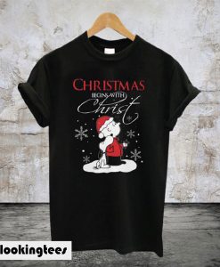 Snoopy And Charlie Brown Christmas Begins With Christ T-Shirt