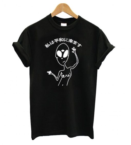 Alien Japanese Letter Printed Female T shirt NF