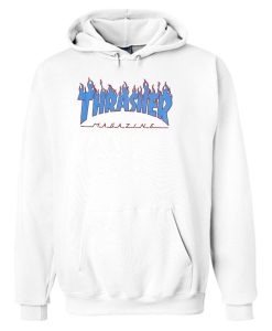 Thrasher Flame logo White Blue Hoodie NF