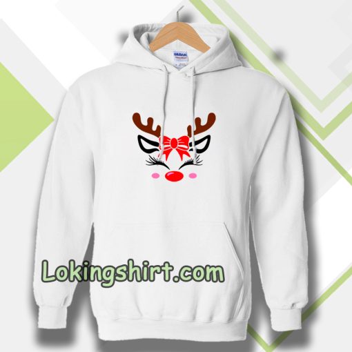 Christmas Reindeer Bow Holly Face Hoodie