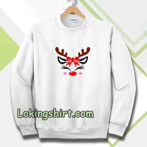 Christmas Reindeer Bow Holly Face Sweatshirt