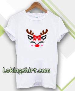 Christmas Reindeer Bow Holly Face T-shirt