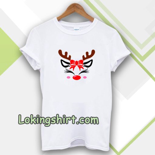 Christmas Reindeer Bow Holly Face T-shirt