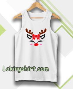 Christmas Reindeer Bow Holly Face Tanktop