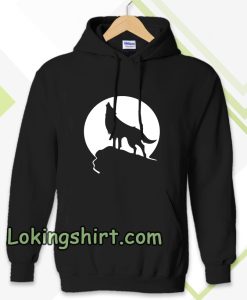 Howling wolf silhouette and full moon Hoodie