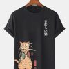 Mens Carp Warrior Cat Print Japanese Style Short Sleeve T-Shirts TPKJ3