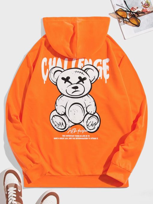 Men Bear And Slogan Graphic Hoodie TPKJ3