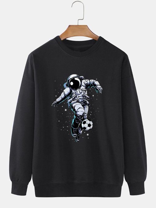 Mens Astronaut Football Print Crew Neck Casual Pullover Sweatshirt TPKJ3