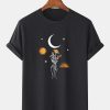 Moon Flowers Print Solid Breathable Loose T-Shirt TPKJ3